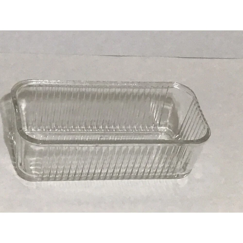 Vintage Federal Glass Ribbed Oblong Refrigerator Dish With Lid 8 inches Embossed